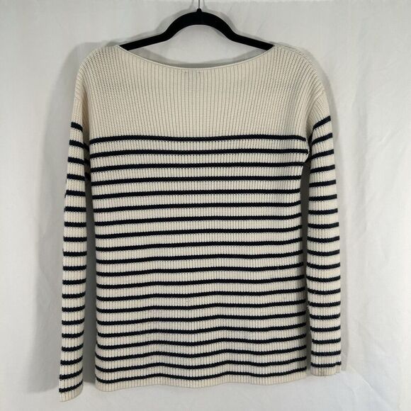 Gap Sweater Women's XS Beige Blue Striped Knit Merino Wool Blend Round Neck - Picture 6 of 6